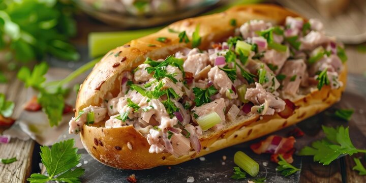 Tuna Salad Sub with Onions Celery Parsley and Bacon
