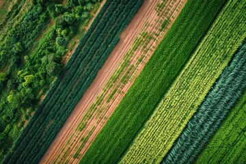 Drone view of crop rotation layout, emphasizing sustainable farming techniques...