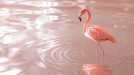 Fototapeta premium Pink Flamingo Standing in Calm Water with Ripples