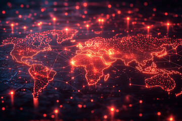 World map with glowing network lines connecting major cities