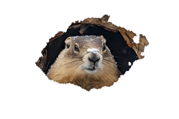 Groundhog emerges from snowy den