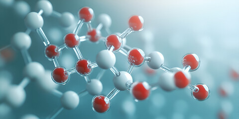 Molecular Chain Structure Close-Up, Scientific Visualization of Molecules , White and Red Molecule Chain, Detailed Molecular Model in Science concept