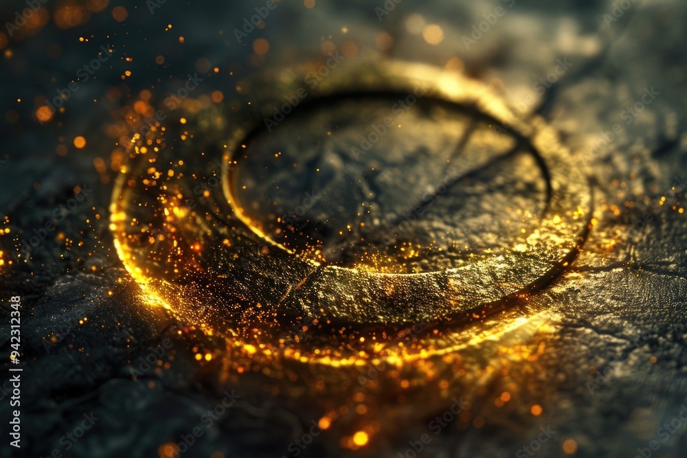 Poster a ring of golden sparks sits atop a dark surface, adding warmth and light to the scene