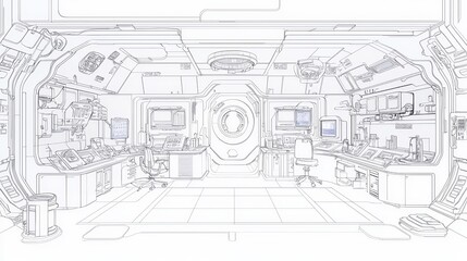 Fototapeta premium Futuristic Spacecraft Interior Sketch Design