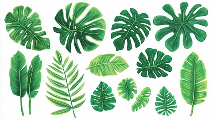 Obraz premium Tropical Leaf Collection: A vibrant assortment of hand-drawn tropical leaves, perfect for adding a touch of the tropics to your designs. 