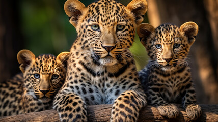 Naklejka premium leopard, cub, baby leopard, leopard family, wild leopard, close-up leopard, leopard resting 