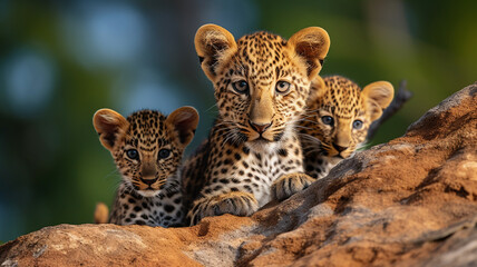 Naklejka premium leopard, cub, baby leopard, leopard family, wild leopard, close-up leopard, leopard resting IV