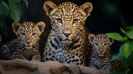 Fototapeta premium leopard, cub, baby leopard, leopard family, wild leopard, close-up leopard, leopard resting VI