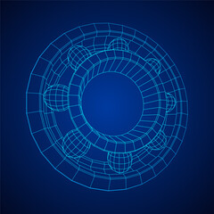 Roller bearing. Circular round rotating bearings used in industry for heavy equipment mechanical work and engineering. Wireframe low poly mesh vector illustration.