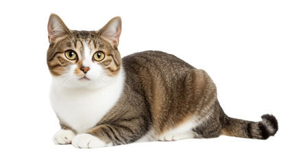 Tabby cat lying down on transparent background