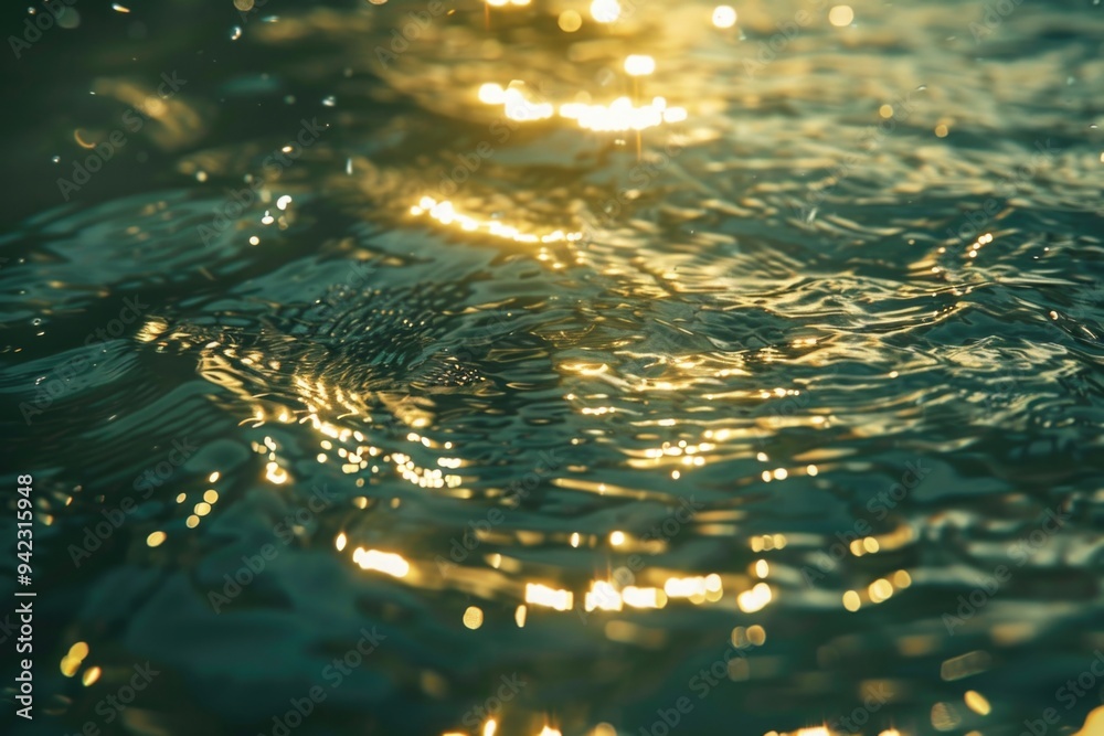 Poster a close-up view of the surface of a river or lake, showing ripples and waves