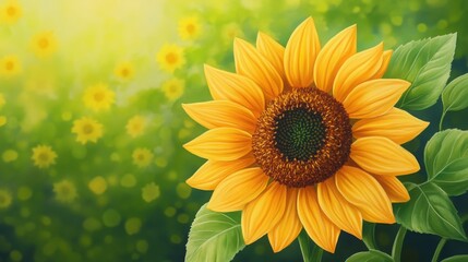 Obraz premium A vibrant sunflower in full bloom, surrounded by lush greenery, capturing the essence of summer and nature's beauty.