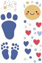 Cute Footprint and Heart Design with Smiling Sun