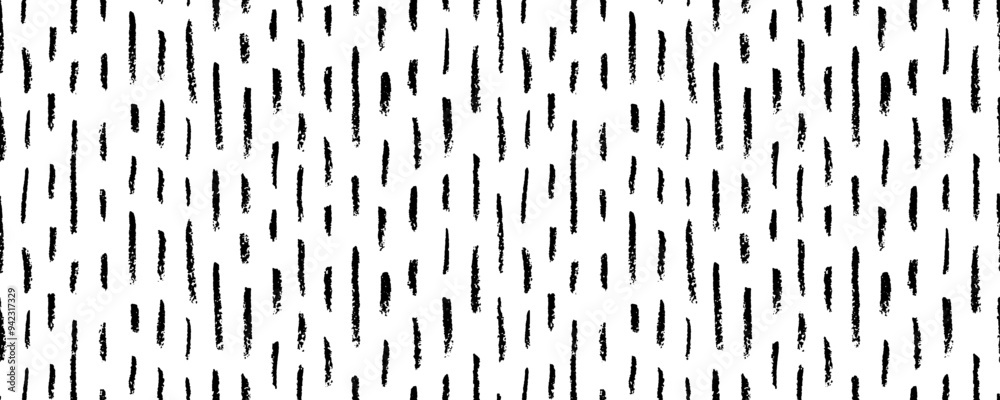 Poster Hand drawn crayon doodle vertical short lines seamless pattern. Simple abstract background with pencil strokes, lines and dashes.Modern doodle wallpaper. Vector black ink illustration.