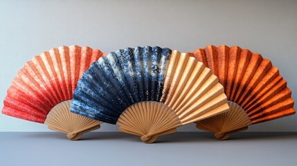 Three Colorful Japanese Fans