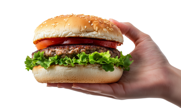 Hand Holding a burguer on White Background. transparent background, png  