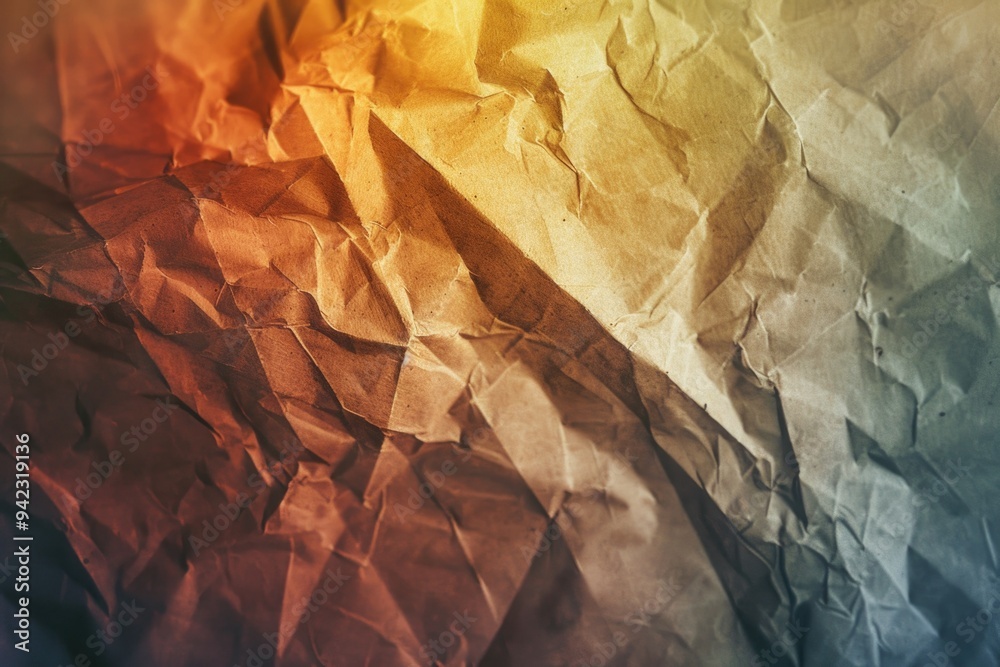 Poster a detailed view of a crumbled sheet of paper with creases and folds