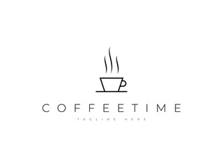 coffee cup tea line logo design