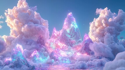 Magical Glowing Mountains in Dreamy Clouds