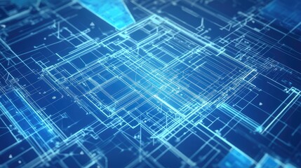 Architectural blueprint merging with technology