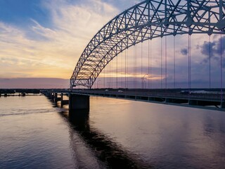 Hernando de Soto Bridge over the Mississippi River Memphis. It separates  Tennessee from Arkansas,...