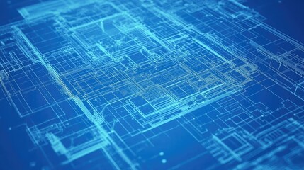 Architectural blueprint merging with technology