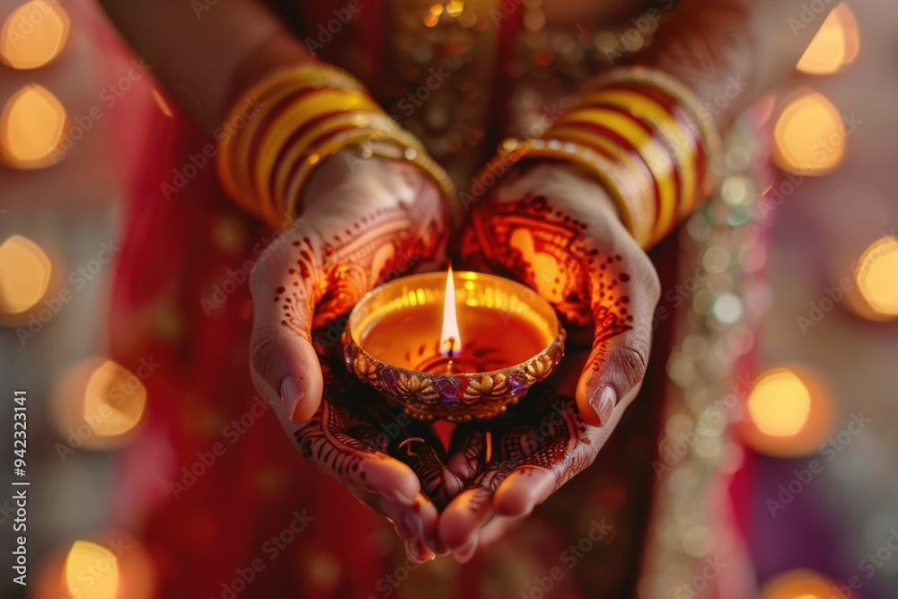 Poster a person holds a burning candle, creating a warm and intimate atmosphere