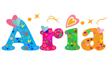 Aria female name decorative lettering type design. Vector