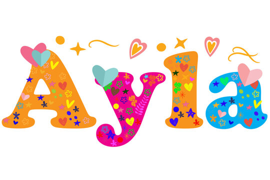 Ayla female name decorative lettering type design. Vector