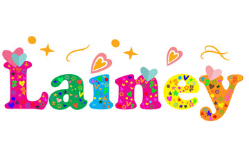 Lainey female name decorative lettering type design. Vector
