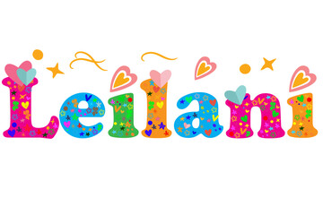 Leilani female name decorative lettering type design. Vector