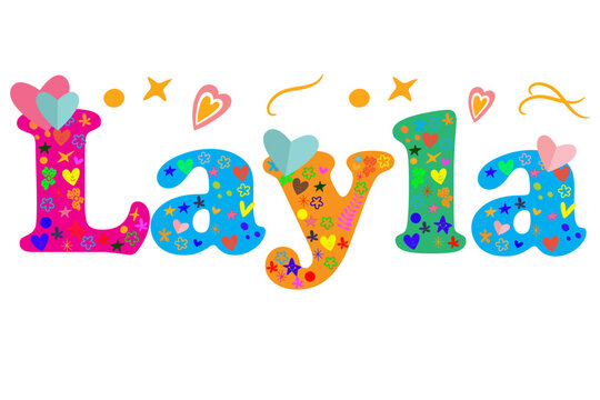 Layla female name decorative lettering type design. Vector
