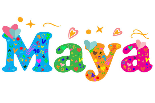 Maya female name decorative lettering type design. Vector