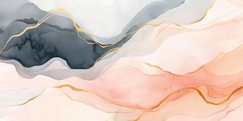 Fototapeta premium This calming and soothing blend of soft hues and delicate lines beautifully creates a minimalistic abstract watercolor design, which is perfect for use in backgrounds and various artistic projects