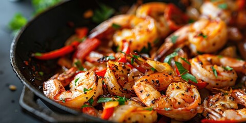 Sauteed shrimp with onions and peppers