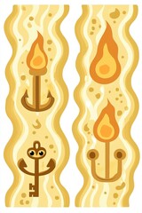 Anchor Key and Flame Icons on Wavy Pattern Background