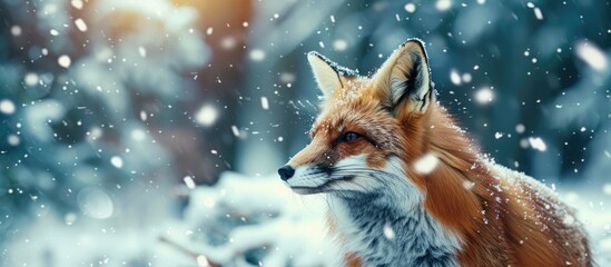 Fototapeta premium Very Beautiful Wild Fox Near Canadian Forest In Winter