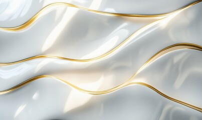 Obraz premium A white fabric with gold stripes, creating a sense of luxury and elegance. The gold stripes are arranged in a wavy pattern, adding a dynamic and visually appealing element to the fabric