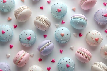 Obraz premium Sweet Delights: Colorful Macarons with Hearts on a White Background