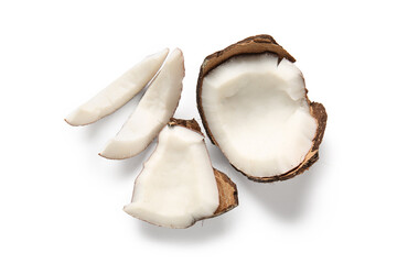 Cut fresh coconut on white background