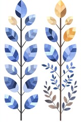 Fototapeta premium Abstract Geometric Blue and Yellow Leaf Branches