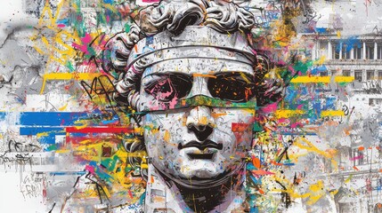Fototapeta premium Abstract Urban Portrait with Graffiti and Paint Splatter