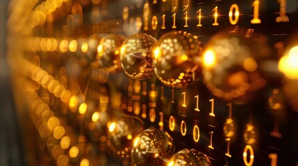 A close-up of glowing binary code, symbolizing digital technology and data processing.