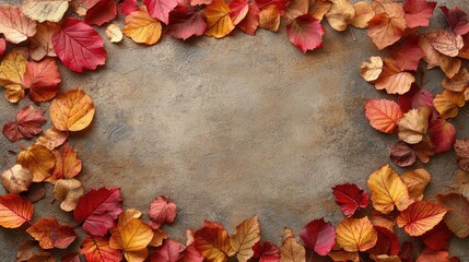 A border of scattered fall leaves in various shades of red, orange, and yellow, framing a central message area with a seasonal touch.