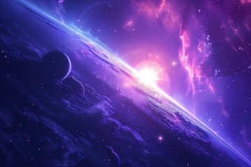 the sun in outer space is shown coming out of the planets, in the style of conceptual digital art