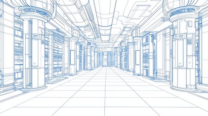 Fototapeta premium Futuristic Architecture Blueprint Corridor Interior Design
