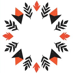 Obraz premium Abstract Floral Frame with Orange and Black Geometric Shapes