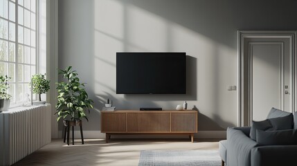 Modern living room with a flat screen tv and plants
