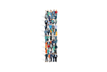Illustration vectorielle représentant la lettre I de l'alphabet constituée d'une foule de personnages d'âge, de races et de sexes différents