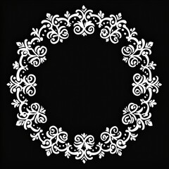 Ornate White Floral Frame on Black Background